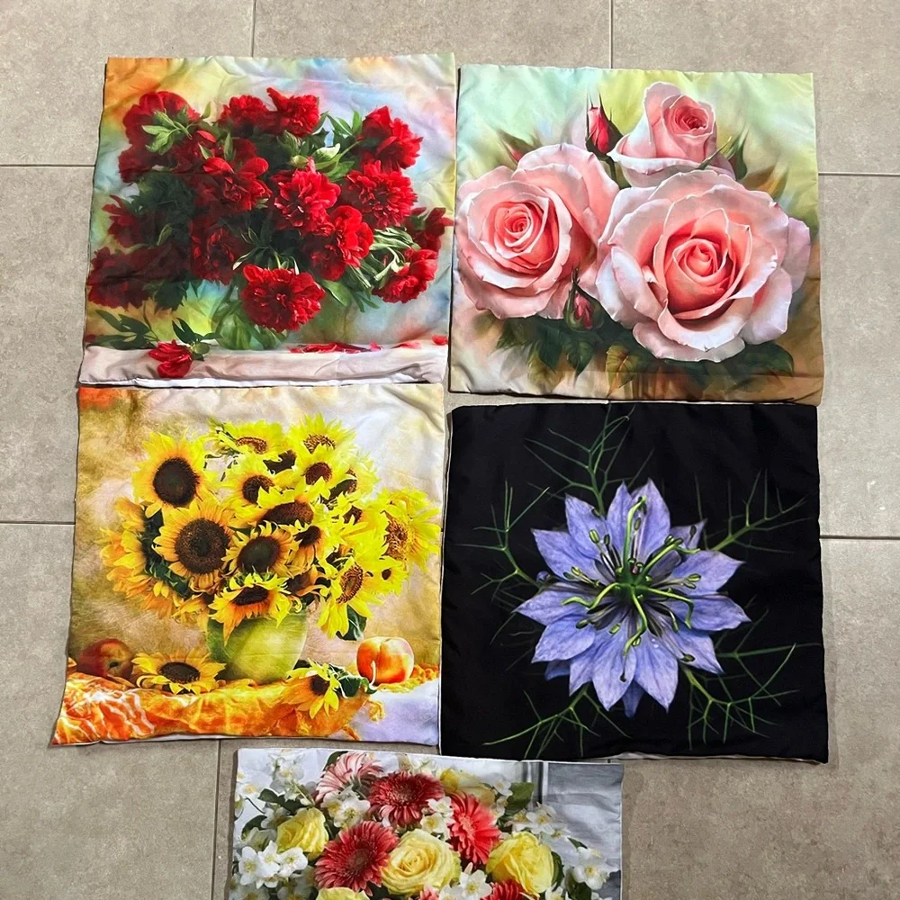 5 Flower Floral 17.5” 17.5” Throw Decorative Colorful Pillow Covers Cases